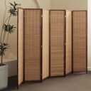 6 Panel Room Divider and Folding Screen Room Divider,Bamboo Room Divider for Room Separation,67" H x 92.1" W