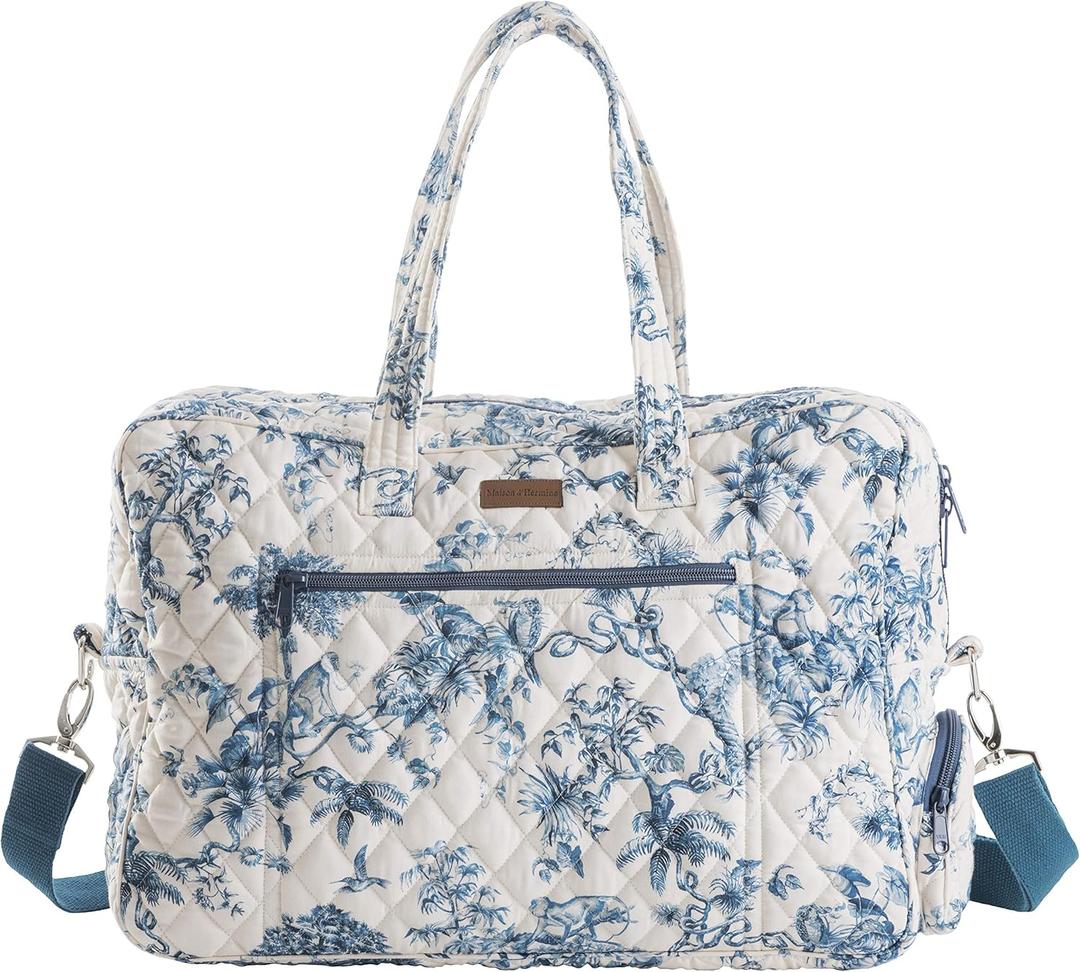 Maison d' Hermine Weekender Bags for Women Cotton Quilted Duffel Overnight Luggage Weekend Bag for Men Gym Gifts Travel (02 - Bonobo - Blue)
