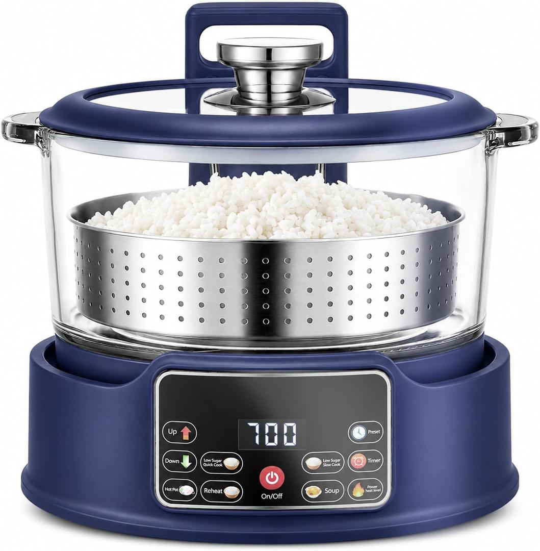 3L Low Carb Rice Cooker, Multifunctional Auto-Lift Low Sugar Rice Cooker (Blue)