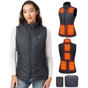 Women's Heated Vest with 16000mAh 7.4V Battery,9 Heating Zones, 4-in-1 Intelligent Switch with Light-Off, Small