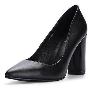 IDIFU Women's IN4 Chunky-HI Block High Heels Closed Pointed Toe Pumps Dress Office Shoes for Women (Black Pu, 10 US)