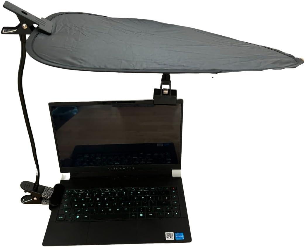 Generic Foldable Laptop Sun Shade for Working Outside with Clip,17 * 14 inch Flexible & Foldable Cubicle Shade Laptop Sunshade Outside