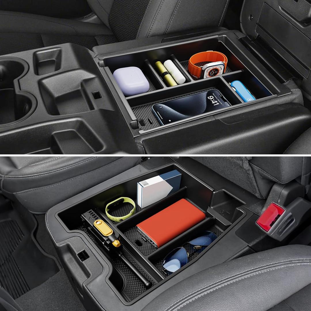 Center Console Organizer, 2PCS Storage Tray Compatible with 2019-2025 Chevy Silverado/GMC Sierra 1500 & 2020-2025 Chevy Silverado/Sierra 2500HD 3500HD (Split-Bench Folding Seat)-Black