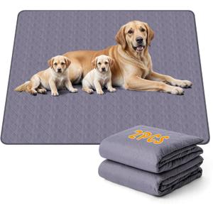 60”x48” Washable Pee Pads for Dogs, 2 Pack Reusable Puppy Pads, Waterproof & Leakproof Non-Slip Pet Pee Pads, 4 Layer Design Reusable Pet Training Pads for Dogs, Cats, Bunny, Grey