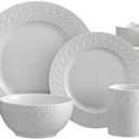 Pfaltzgraff Sylvia 32-Piece White Dinnerware Set, Service for 8, Durable Stoneware Plates, Bowls, and Mugs, Microwave and Dishwasher Safe