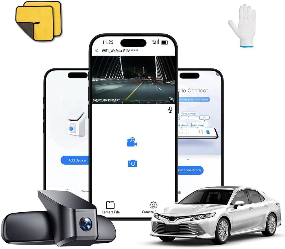 4K Dash Cam Suitable for Toyota Camry 2025-2026 LE SE XLE XSE Nightshade (HD2-06090), OEM Factory Look, UHD 2160P Video, Built-in WiFi & APP, Loop Recording, G-Sensor, Plug & Play, 128GB Card