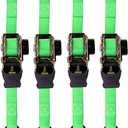 SMARTSTRAPS Retractable Ratchet Tie Down Straps (4 PK) 1,500lb Break Strength, 500lb Safe Work Load, Standard Duty, Secure and Haul ATVs, Lawn Tractors, Cargo, Boxes and Other Small Equipment (Green)
