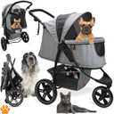 COOPER dog & pet robust buggy, jogger holds up to 32 kg / 70lbs, easy fold, multi-height adjustable soft touch handle, reflective accents, mesh inserts, zippered exits, storage basket below