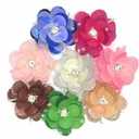 8 Pieces Iridescent Mixed Color 2' Sequin Shell Flowers Rhinestones Beading Applique, Crystal Beaded Mix Flower Applique sew on Cloth Patch DIY Garment Accessory Cloth Headband Decor