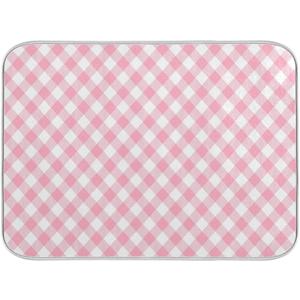 ATTX Pink Gingham Dish Drying Mat for Kitchen, Easy Clean Dishwasher Safe Heat Resistant Eco-Friendly Countertop Mat, 16 X 18 inches
