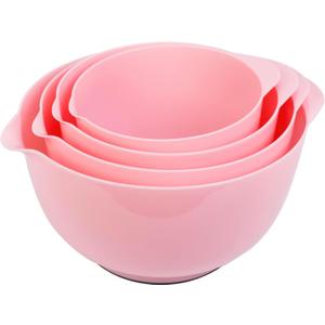 BoxedHome 4 Quart Large Plastic Mixing Bowls, Microwave Safe Mixing Bowl Set with Pour Spout, Nesting Bowls for Space Saving Storage(Fading Rose)