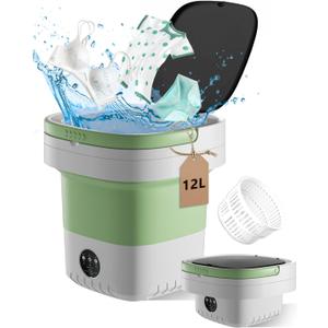 Portable Washing Machine, 12L Large Capacity Laundry Washer Cleaning for Underwear, Baby Clothes, Shirts,Small Delicates. Foldable Mini Washer and Dryer Combo for Apartment,Hotel,Camp,RV,Travel(Green)
