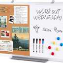 S SWANCROWN Dry Erase Board Cork Board Combo, 24"x18" Magnetic White Board and Bulletin Pin Board Combination,Hanging Wall Mounted Vision Board for Home, School, Office,Silver Frame