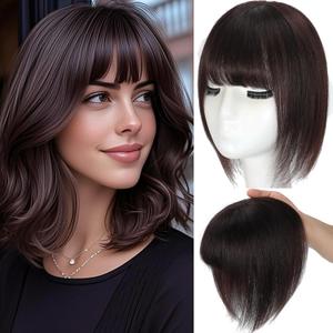 Hair Toppers for Women Real Human Hair, 360 3D Human Hair Toppers for Women with Thinning Hair Upgrade Middle Part Clip in Bangs (Chestnut Brown(Big Coverage), 12 Inch-3D-Wispy)