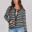 ANRABESS Women Striped Cardigan Sweaters Button Down Cropped Knit Lady Jackets Coat 2025 Fall Outfits Trendy Clothes (Large, Black White Stripe)