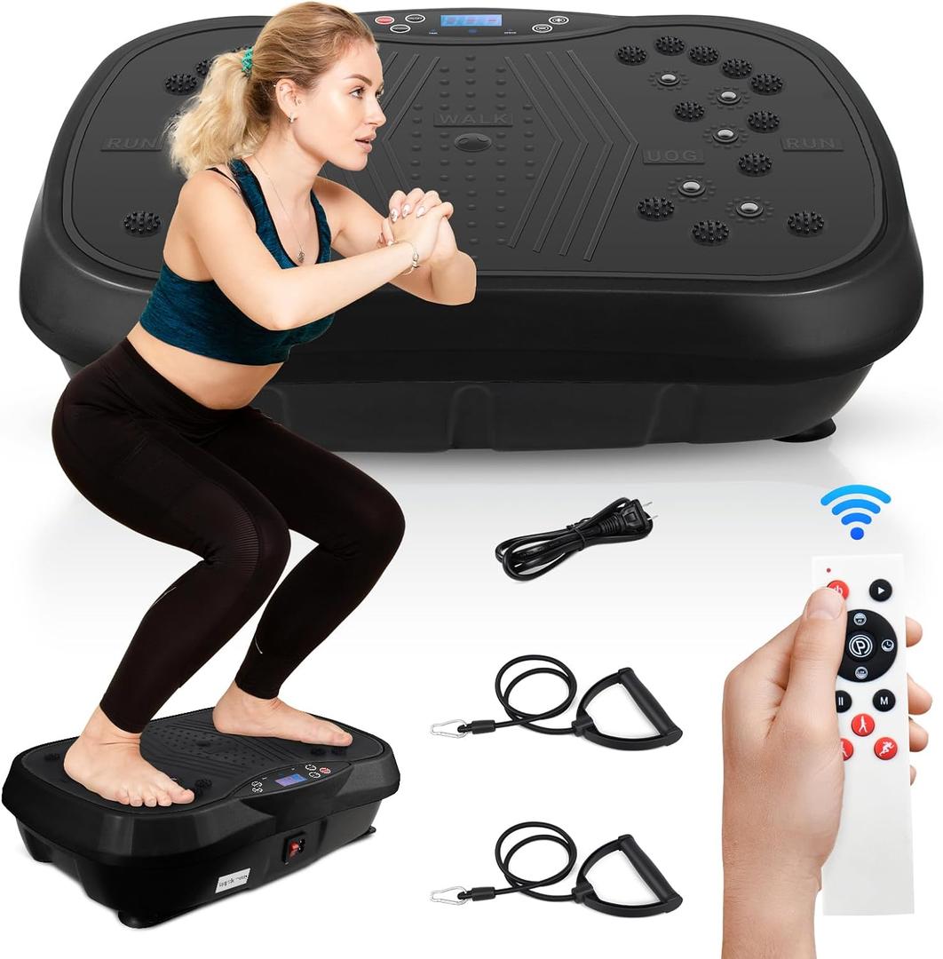 Vibration Plate, Exercise Machine Vibration Plate for Lymphatic Drainage Weight Loss, Waver Vibration Plate 330lbs Capacity 6 Preset Modes 120 Level with Loop Belt (Black)