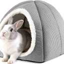 Rabbit Hideout Bed for Large Bunnies, Soft Plush Bunny House with Removable Pad, Cozy Small Animal Hideaway for Indoor Rabbits, Guinea Pigs, and Ferrets, Charcoal