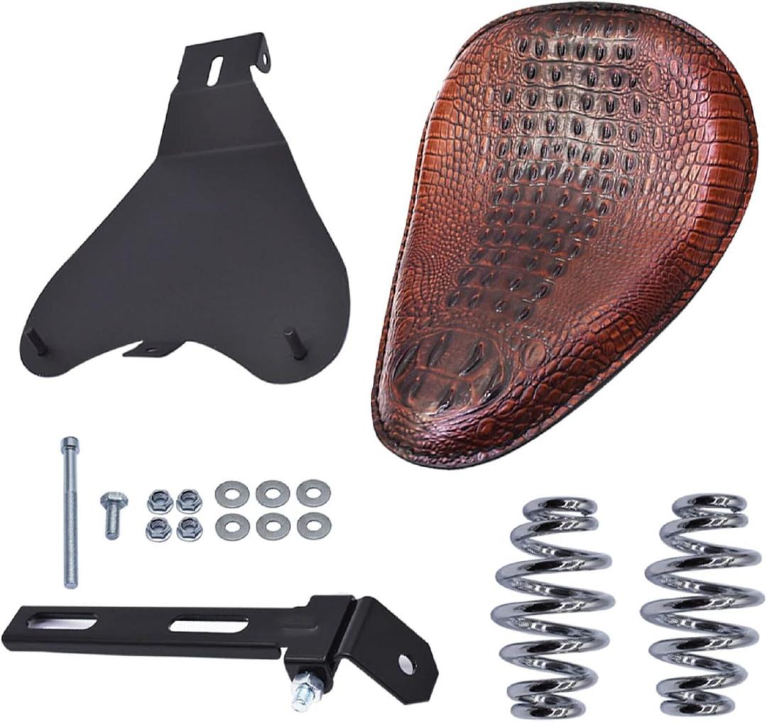 labwork Motorcycle Crocodile Style Leather Cushion Solo Seat with Cushion Spring Base Plate Bracket
