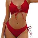 ZAFUL Women's Cheeky Bikini Set 2 Piece Sexy String High Cut Swimsuits Lace Up Tie Side Bathing Suits 2025 M