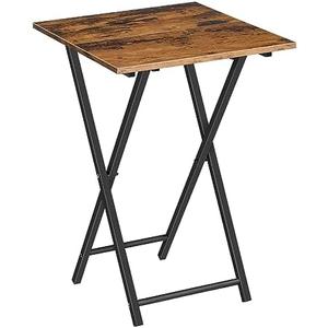 HOOBRO Folding TV Tray Table, Wooden TV Tray, Portable Sofa Side Table, Industrial Snack Table End Table for Small Spaces, Space-Saving, Easy to Install and Fold, Rustic Brown and Black BF27BZ01
