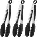 Mini Tongs with Silicone Tips 7-Inch Kitchen Tongs, Set of 3 (Black)