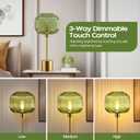 QiMH Glass Table Lamp for Living Room, Modern Bedside Lamp with Green Ribbed Glass Shade, 3-Way Dimmable Touch Control Nightstand Lamp for Bedroom, Brushed Gold (2700K LED Bulb Included)