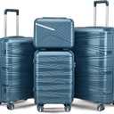 4 Piece Luggage Set PP Hardshell, Expandable Suitcase Set (20/24/28) with 14" Cosmetic Case, Lightweight Spinner Wheels with TSA Lock, Detachable Wheels for Nesting Storage (Peacock Blue)