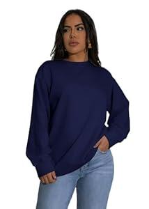 Mrskoala Womens Oversized Sweatshirts Pullover Fall Fleece Crewneck Tops Dark blue XL