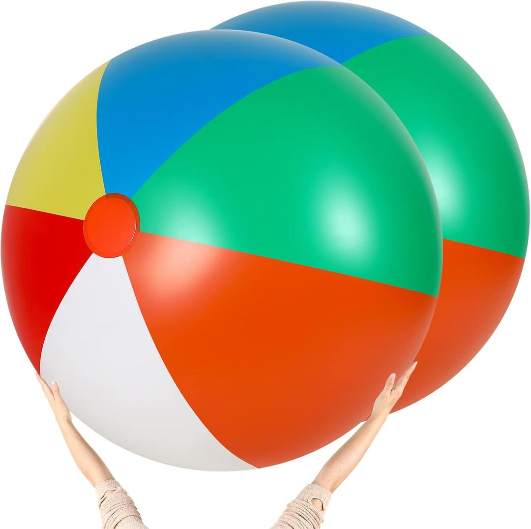 Tanlade 2 Pcs 5 Feet Giant Beach Ball Rainbow Color Big Inflatable Large Giant Ball Blow up for Adults Summer Pool Party Water Game Huge Toy