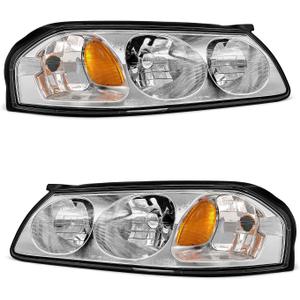 for 2000-2005 Chevy Impala Headlights Assembly Chrome Pair | OE 10349961/10349962, Halogen, W/O bulbs, IP67, Plug & Play, clear lens,