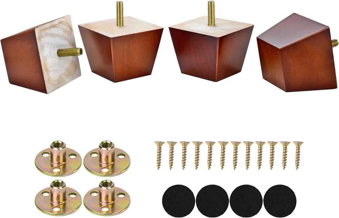 Michanco 2 inch Sofa Legs Square Furniture Feet Screw in Wood Replacement Leg Set of 4 for Ottoman Couch Armchair Recliner