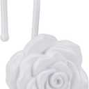 Metal Rose Shower Curtain Hooks, Rust-Resistant Hooks for Shower Curtain Rods, Set of 12, Beautiful Floral Rose Design Bathroom Decoration Hooks (White)