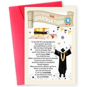 7 x Graduation Gifts for Son, College High School Graduation Card 2026 with Envelope, Son Congratulations Cards for Him from Dad Mom