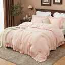 CAROMIO Pink Ruffled Comforter Set Queen Size, 3PCS Soft Washed Microfiber Lightweight & Fluffy All-Season Bedding Comforter with Vintage French Country Style, Pink, 90x90 in