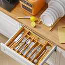 Kitsure Large Bamboo Silverware Organizer - Expandable Drawer Organizer for Utensil, Cutlery and Flatware, Kitchen Storage Solution with 6 to 8 Slots, Natural, 19.4"  13.1"  1.8"