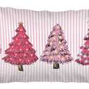 Pink Christmas Tree 12x20 Pillow Cover, Preppy Coquette Christmas Decor, Girly Pink Striped Xmas Tree Decorative Lumbar Pillow Covers for Girls Dorm Bedroom Living Room Sofa Couch