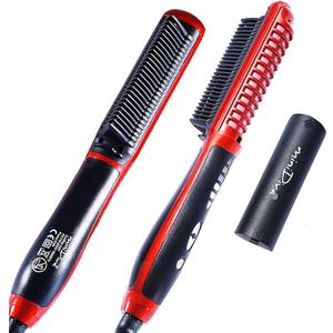 Minidiva 2-in-1 Hair Curler and Straightener with Anti-Scald, 30s Fast Ceramic Heating, 6 Heat Levels, Auto Off, 360 Swivel Cord Portable Hot Hair Straightener Brush for Home, Travel (Red)