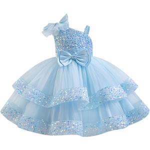 IBTOM CASTLE Girls Birthday Dress Sequin Tiered Tulle Tutu Party Flower Girl Wedding Toddler Pageant Formal Prom Gown (Blue) 130