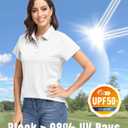 Boladeci Women's Golf Polo Shirts Short Sleeve UPF 50+ Sun Protection 4-Button Tennis Collared Shirts (White, L)