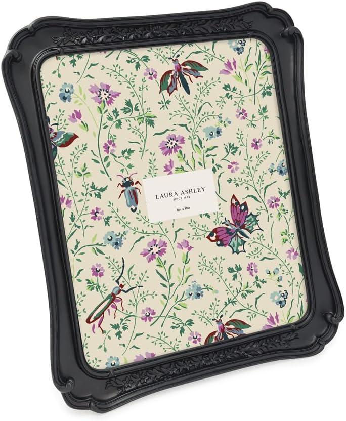 Laura Ashley (8x10 Vintage-Inspired Simple Ornate Picture Frame, Horizontal & Vertical for Tabletop and Wall Display, Home Dcor, Floral, Resin Frame (8x10, Black)