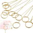 Hotop 30 Pcs Floral Card Holder Pick Metal Wire Flower Place Card Stick 13.4 in Picture Photo Memo Holder Round Floral Gift Stick Clip for Centerpiece Table Wedding Baby Shower Party Favor(Gold)