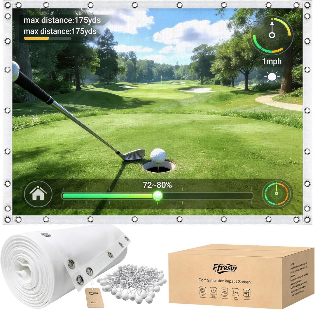 Golf Simulator Impact Screen for Home & Garage Training, Indoor Practice Screen, 5X Thicker 3-Layer Design, 40% Clearer HD Projection, Tool-Free Quick Install, Multi-Scene Use as Unique Gifts, 8.2 Ft 8.2 Ft