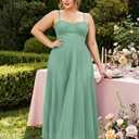 Womens Pleated A-Line Ruched Sleeveless Prom Dress Adjustable Spaghetti Strap Backless Party Gown Dress (Green) L