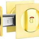 Brushed Gold Pocket Door Hardware with Indicator, Heavy Duty Square Pocket Door Lock, Brass Pocket Door Hardware(1 Pack)