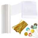 Augshy 300Pcs 6 Inch Cake Pops Making Tools - 100Pcs Cake Pop Sticks, Bags and Twist Ties