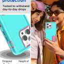 AICase for iPhone 15 Pro Max Case Built-in Stand with Glass Screen Protector,Heavy Duty Drop Protection Full Body Rugged Shockproof Military Protective Tough Durable for iPhone 15 Pro Max 6.7"_3 (Water Blue/hot pink+Glass Protector)