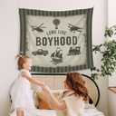 WAITPI Long Live Boyhood Cars Transport Vehicle Boat Plane Hanging Wall Tapestry for Boys Kids Room, Vintage Green Retro Wall Tapestries Decor for Toddler Room Dorm Playroom Nursery Classroom 50x60in (traffic)