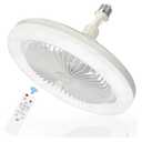 Socket Fan Light with Remote Control, 3 Colors 3000K-6500K Dimmable LED Light Bulb Fan Screw in Ceiling Fan for Bedroom, Kitchen, Storage Room, Closet, Wireless Small Ceiling Fans with Lights - White