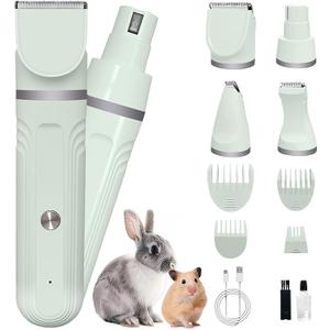 Lyrzzey Guinea Pig & Rabbit Grooming Kit 2 in 1 – Cordless Hair Clipper & Nail Grinder for Small Animals– Low-Noise Rechargeable Nail Clippers Electric, Green 