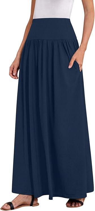 Maxi Skirts for Women with Pockets- Elastic Waist Casual Long Skirts, M, Made in USA